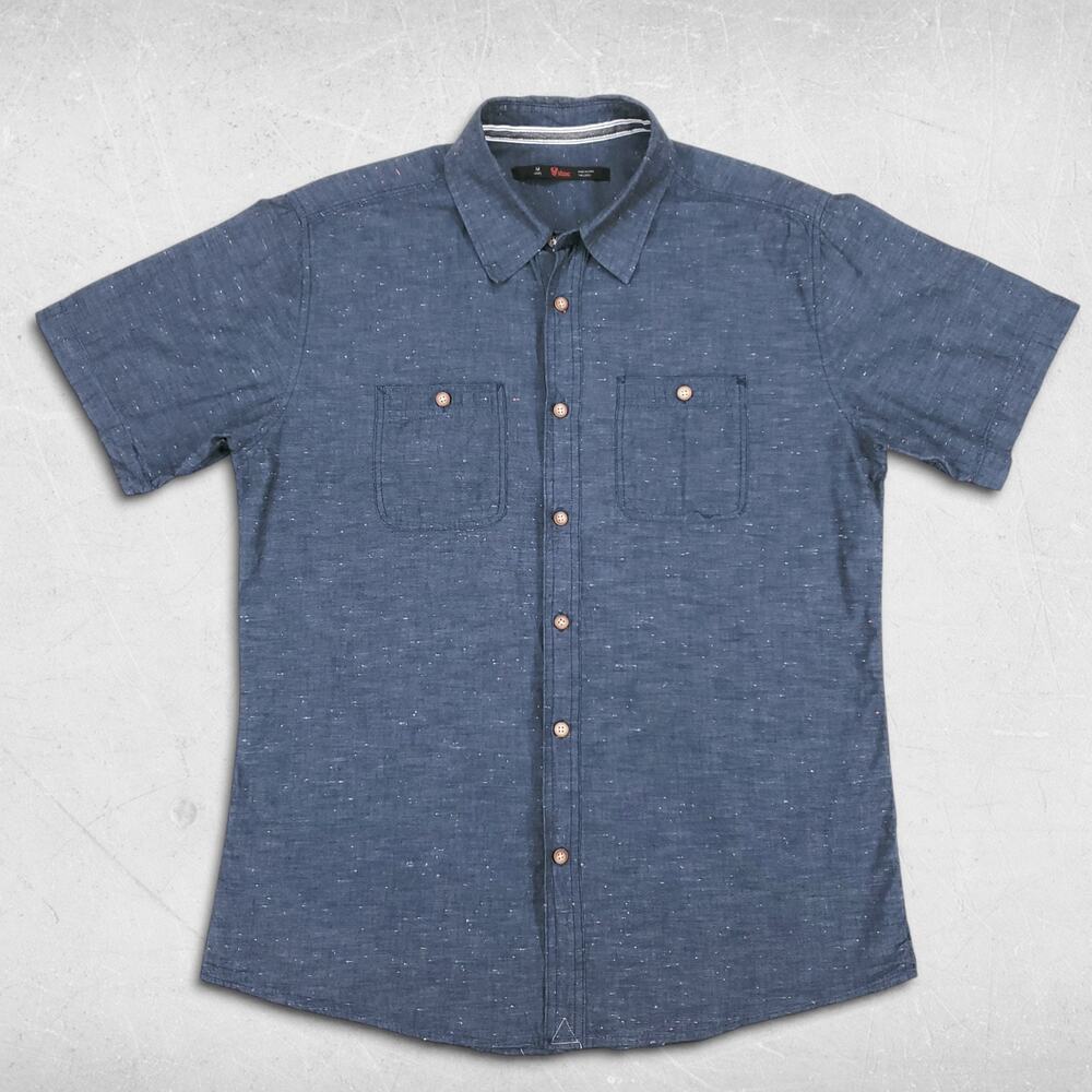 Stoic Button Up Short Sleeve Shirt Mens M Blue Speckled Pockets Casual Golf